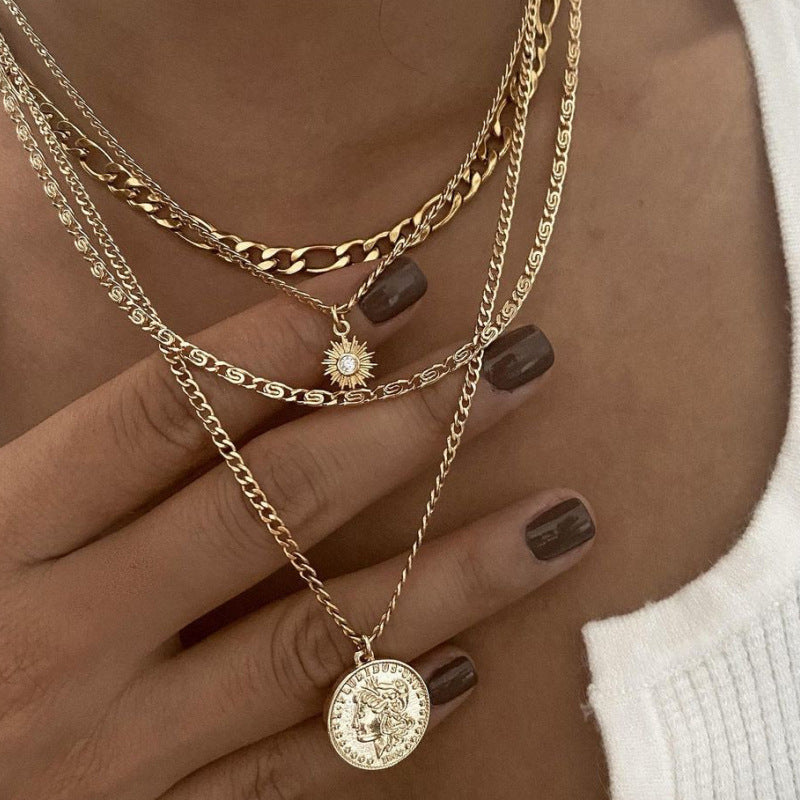 Chunky Layered Gold and Silver Coin Necklace for Women