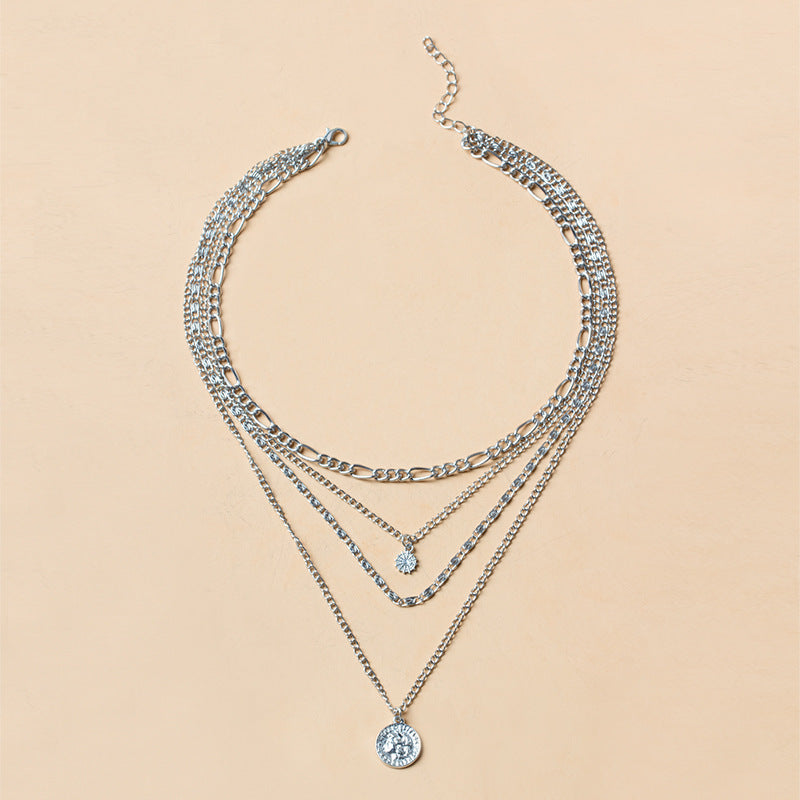 Chunky Layered Gold and Silver Coin Necklace for Women