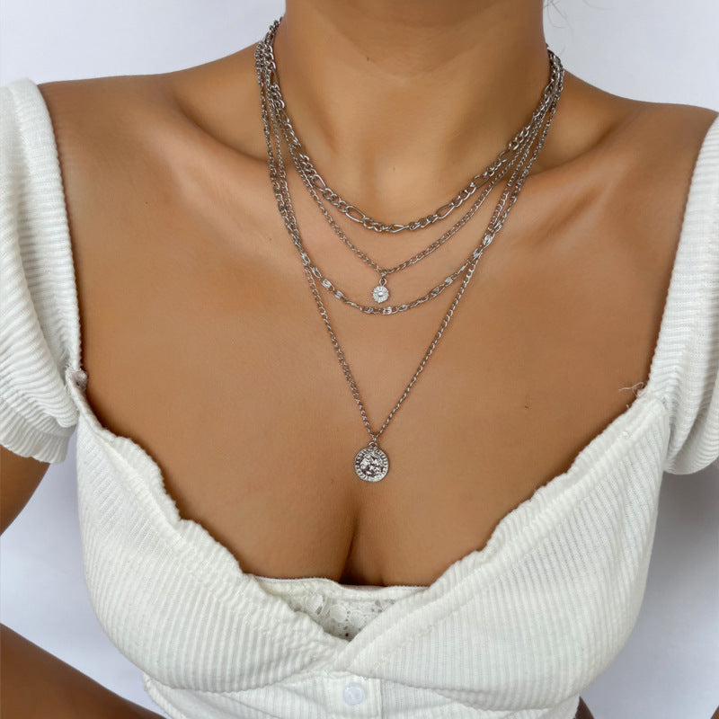Chunky Layered Gold and Silver Coin Necklace for Women