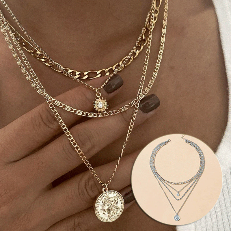 Chunky Layered Gold and Silver Coin Necklace for Women