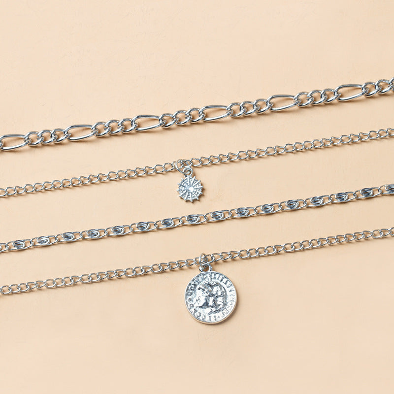 Chunky Layered Gold and Silver Coin Necklace for Women